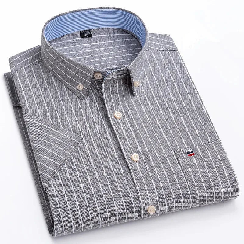 Patrick | Striped Short Sleeve Cotton Button Up Shirt