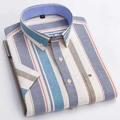 Patrick | Striped Short Sleeve Cotton Button Up Shirt