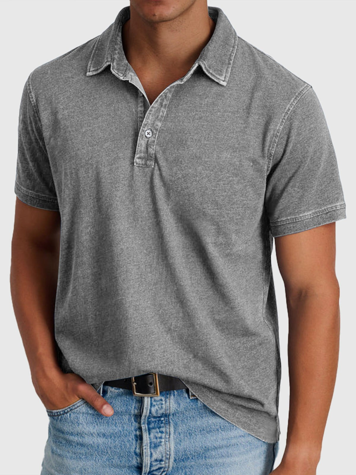 Gus | Cotton Denim Short Sleeve Polo Shirt