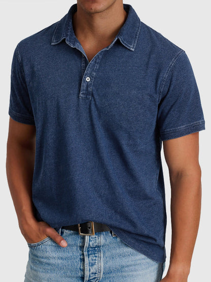 Gus | Cotton Denim Short Sleeve Polo Shirt