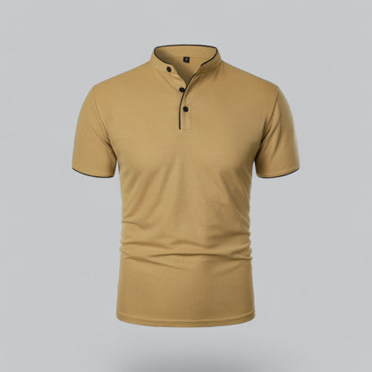 Lachlan | Cotton Mandarin Collar Three Button Polo Shirt