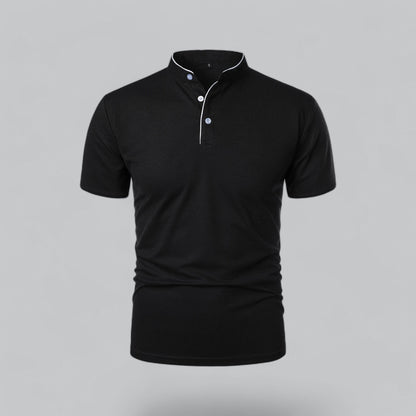 Lachlan | Cotton Mandarin Collar Three Button Polo Shirt