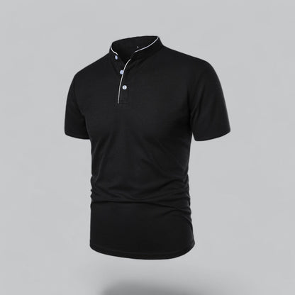 Lachlan | Cotton Mandarin Collar Three Button Polo Shirt