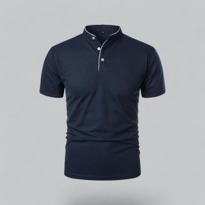 Lachlan | Cotton Mandarin Collar Three Button Polo Shirt