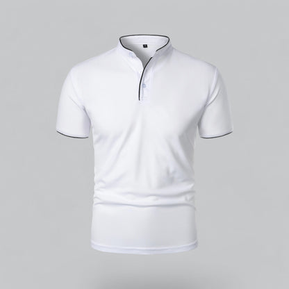 Lachlan | Cotton Mandarin Collar Three Button Polo Shirt