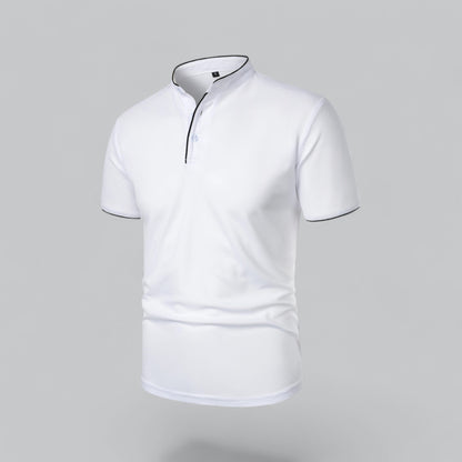 Lachlan | Cotton Mandarin Collar Three Button Polo Shirt