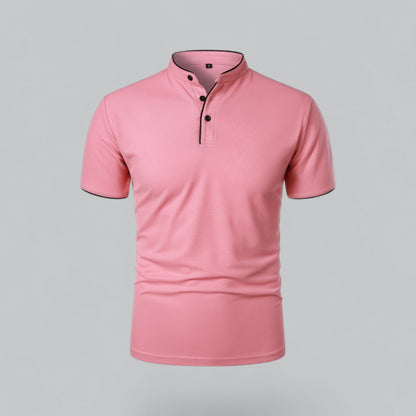 Lachlan | Cotton Mandarin Collar Three Button Polo Shirt