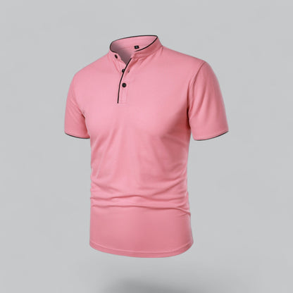 Lachlan | Cotton Mandarin Collar Three Button Polo Shirt