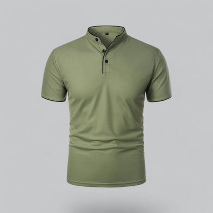 Lachlan | Cotton Mandarin Collar Three Button Polo Shirt