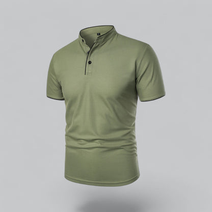Lachlan | Cotton Mandarin Collar Three Button Polo Shirt