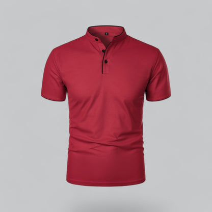 Lachlan | Cotton Mandarin Collar Three Button Polo Shirt