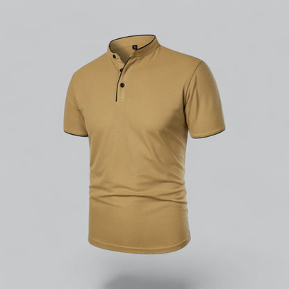 Lachlan | Cotton Mandarin Collar Three Button Polo Shirt