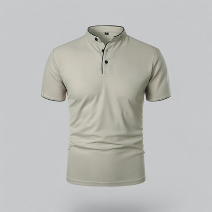 Lachlan | Cotton Mandarin Collar Three Button Polo Shirt