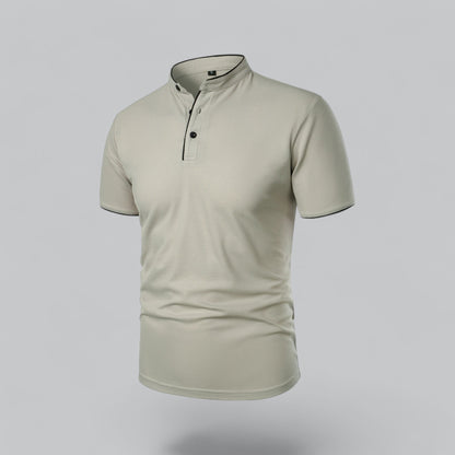 Lachlan | Cotton Mandarin Collar Three Button Polo Shirt