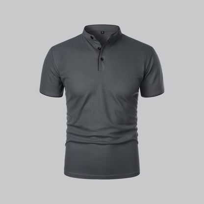 Lachlan | Cotton Mandarin Collar Three Button Polo Shirt