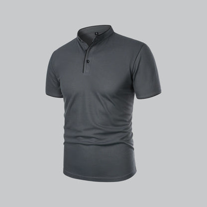Lachlan | Cotton Mandarin Collar Three Button Polo Shirt