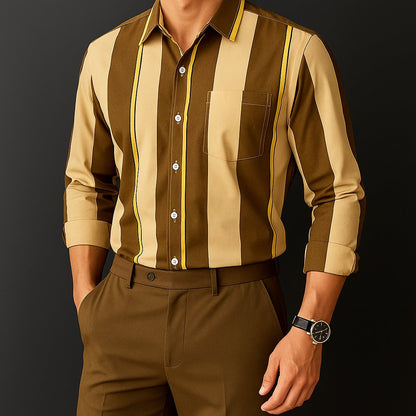 Theo | Striped Long Sleeve Cotton Button Up Shirt