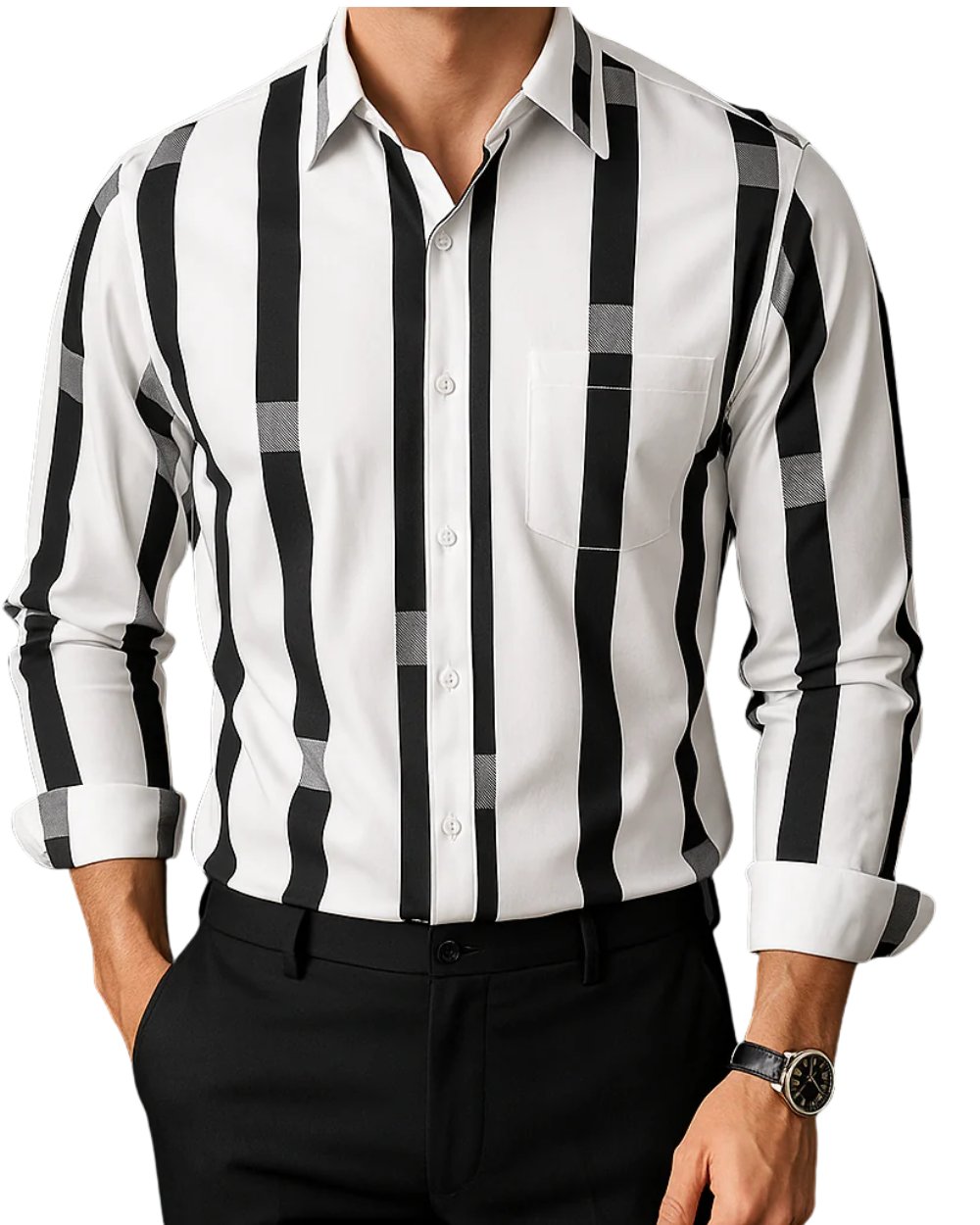 Theo | Striped Long Sleeve Cotton Button Up Shirt