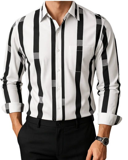 Theo | Striped Long Sleeve Cotton Button Up Shirt