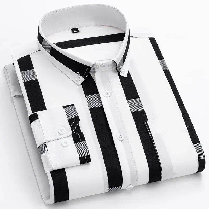 Theo | Striped Long Sleeve Cotton Button Up Shirt