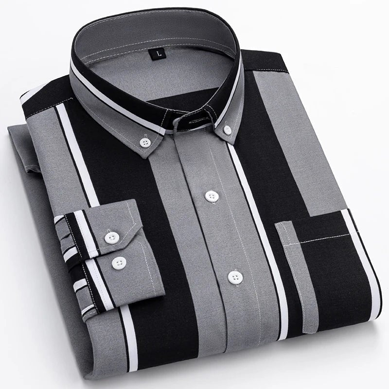 Theo | Striped Long Sleeve Cotton Button Up Shirt