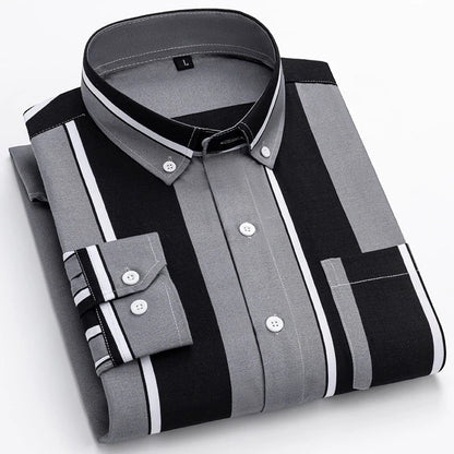 Theo | Striped Long Sleeve Cotton Button Up Shirt