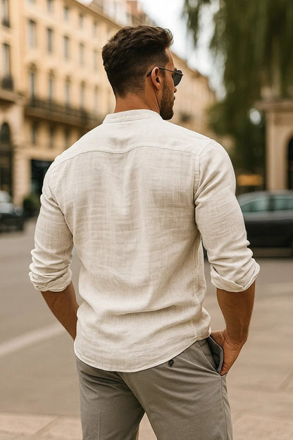 Declan | Linen Grandad Collar Long Sleeve Shirt