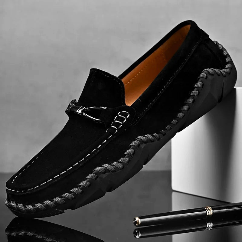 Dane | Suede Buckle Stitch Detail Driving Loafers
