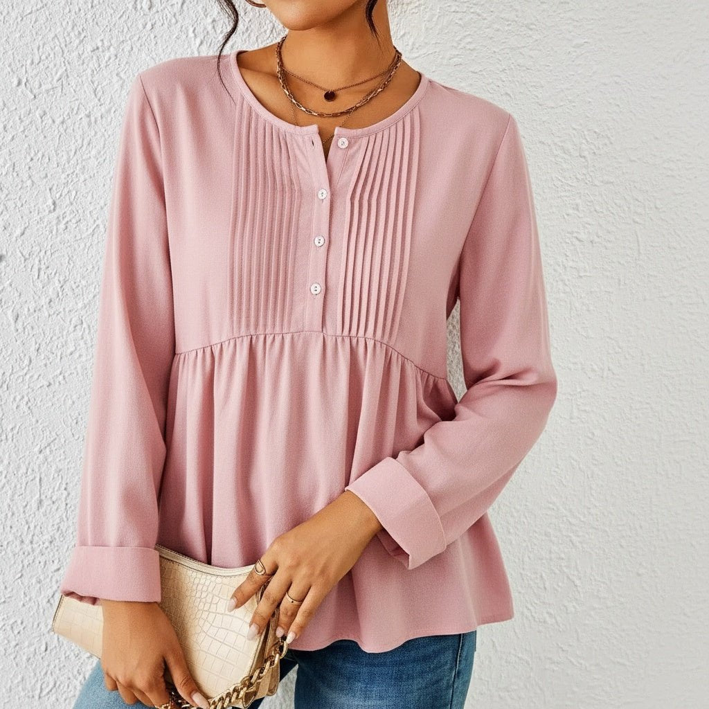 Mabel | Pleated Front Long Sleeve Tunic Blouse