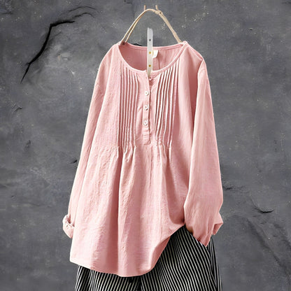 Mabel | Pleated Front Long Sleeve Tunic Blouse