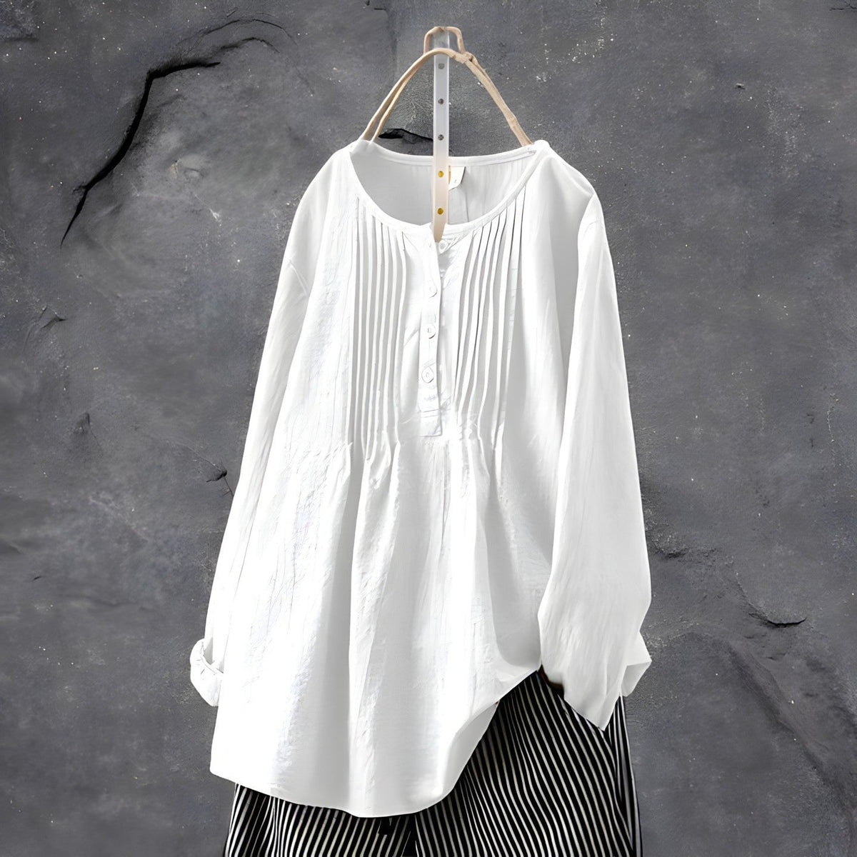 Mabel | Pleated Front Long Sleeve Tunic Blouse