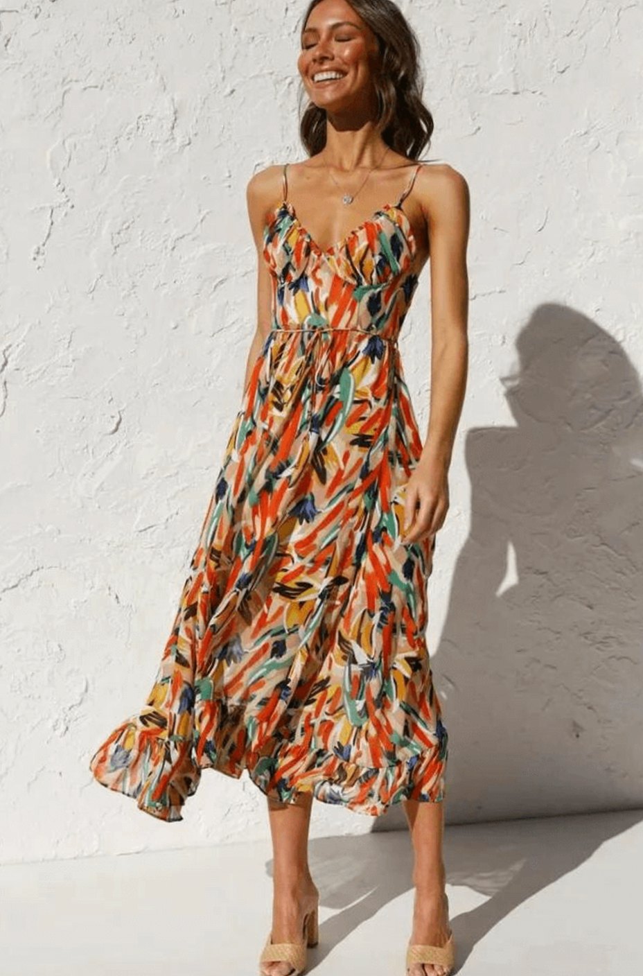 Alice | Boho Floral Spaghetti Strap Flowy Midi Summer Dress