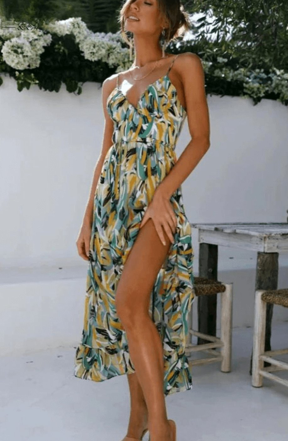Alice | Boho Floral Spaghetti Strap Flowy Midi Summer Dress