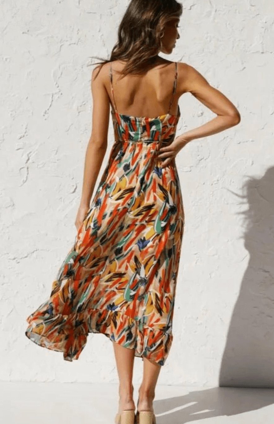 Alice | Boho Floral Spaghetti Strap Flowy Midi Summer Dress