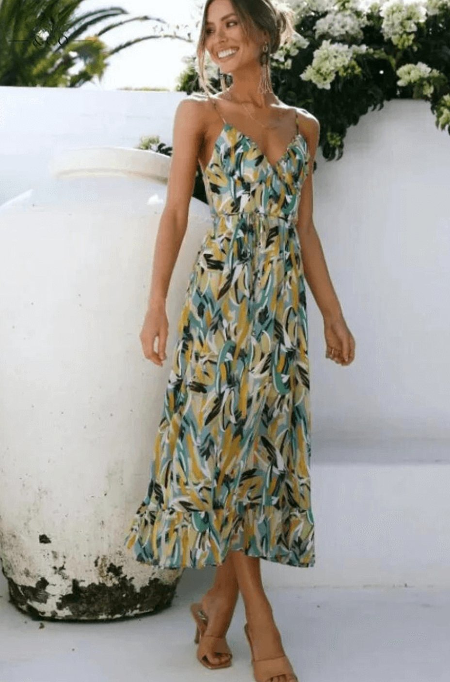 Alice | Boho Floral Spaghetti Strap Flowy Midi Summer Dress