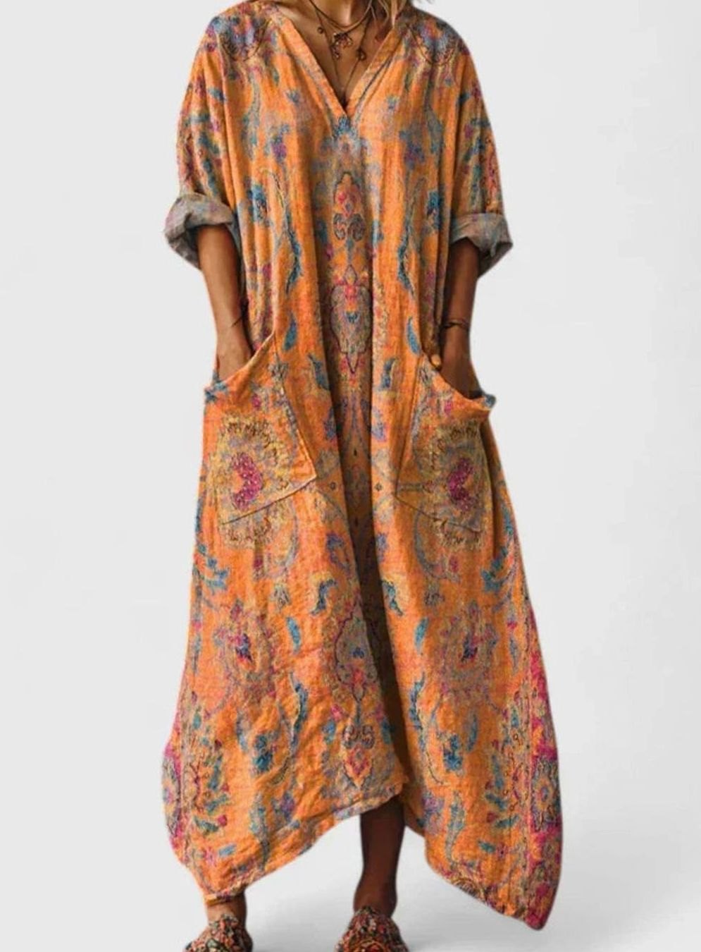 Ivy | Boho Floral Oversized V-Neck Maxi Dress with Pockets