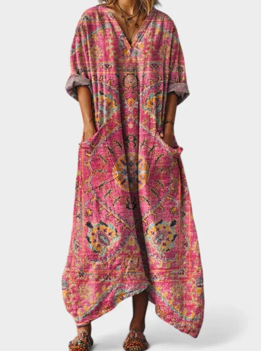 Ivy | Boho Floral Oversized V-Neck Maxi Dress with Pockets