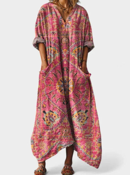 Ivy | Boho Floral Oversized V-Neck Maxi Dress with Pockets