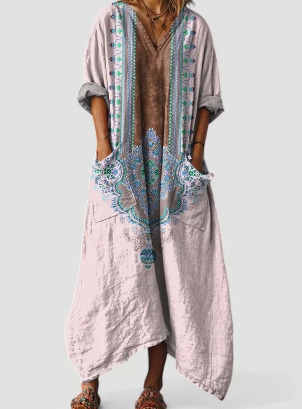 Ivy | Boho Floral Oversized V-Neck Maxi Dress with Pockets