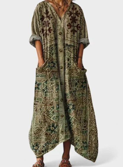 Ivy | Boho Floral Oversized V-Neck Maxi Dress with Pockets
