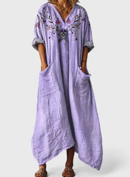 Ivy | Boho Floral Oversized V-Neck Maxi Dress with Pockets