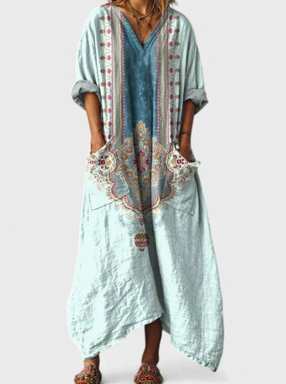 Ivy | Boho Floral Oversized V-Neck Maxi Dress with Pockets