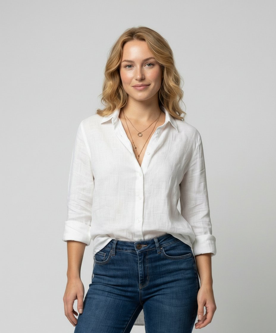 Rhea | Classic Collar Three Quarter Sleeve Linen Shirt