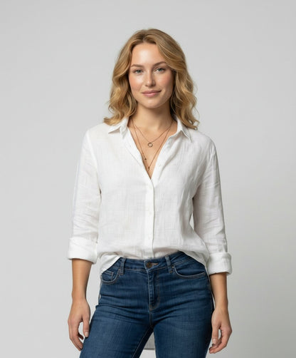 Rhea | Classic Collar Three Quarter Sleeve Linen Shirt