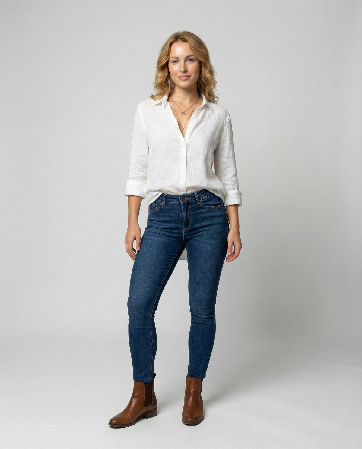 Rhea | Classic Collar Three Quarter Sleeve Linen Shirt