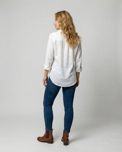 Rhea | Classic Collar Three Quarter Sleeve Linen Shirt