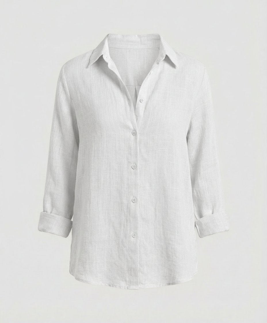 Rhea | Classic Collar Three Quarter Sleeve Linen Shirt