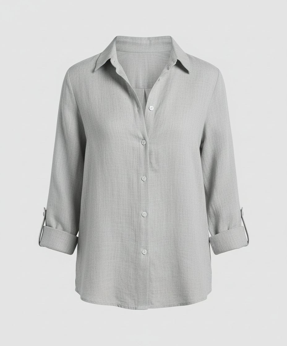 Rhea | Classic Collar Three Quarter Sleeve Linen Shirt