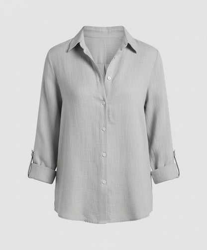 Rhea | Classic Collar Three Quarter Sleeve Linen Shirt