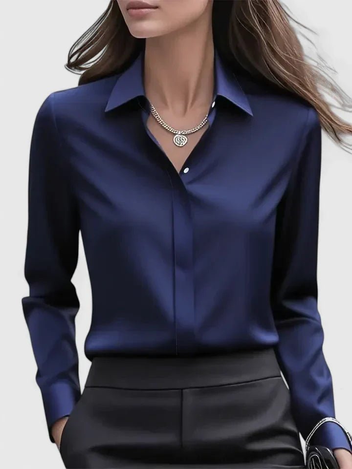 Pippa | Satin Long Sleeve Button Down Shirt with Concealed Placket